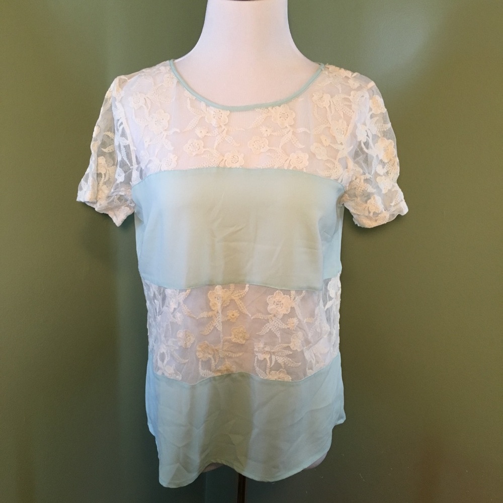 FOREVER 21 Lace Striped Top